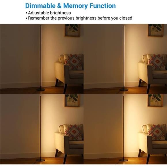 LED Corner Floor Lamp 57.5" Minimalist Dimmable Lighting Standing Tall Lamp - Picture 4 of 4